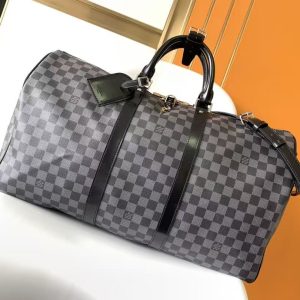 0594caa9b0545ac155732a7985716fbd KEEPALL BANDOULIÈRE 45 IN BLACK DAMIER GRAPHITE CANVAS