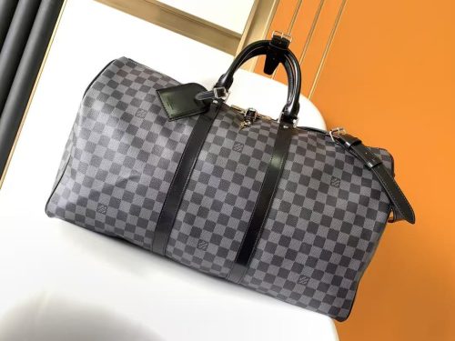 KEEPALL BANDOULIÈRE 45 IN BLACK DAMIER GRAPHITE CANVAS