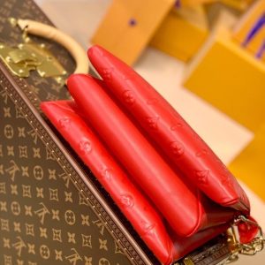 COUSSIN PM 27 RED MONOGRAM EMBOSSED PUFFY LAMBSKIN