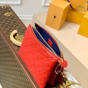 COUSSIN PM 27 RED MONOGRAM EMBOSSED PUFFY LAMBSKIN