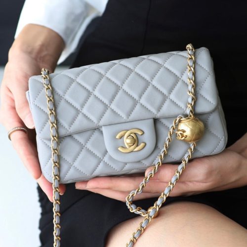 13340171308201353 FLAP BAG 20CM GREY LAMBSKIN GOLD HARDWARE