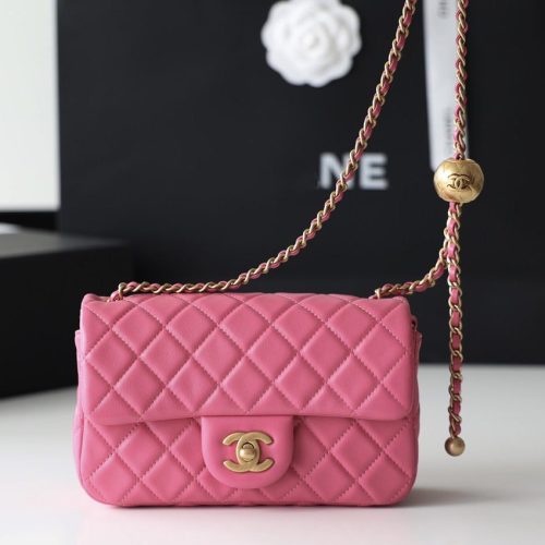 13340171434212101 FLAP BAG 20CM PINK LAMBSKIN GOLD HARDWARE