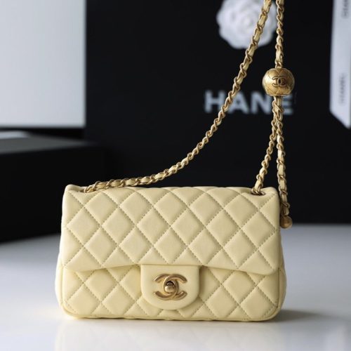 13340171790127770 FLAP BAG 20CM YELLOW LAMBSKIN GOLD HARDWARE