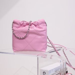 CC HOBO BAG 22 PINK LAMBSKIN SILVER HARDWARE 20CM
