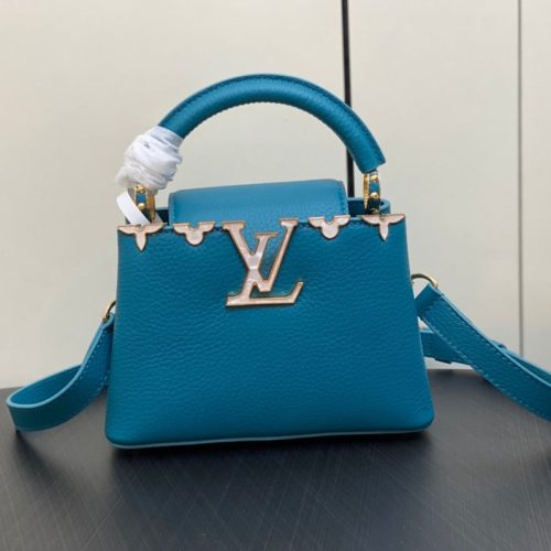 13344605583530518 CAPUCINES MINI 21 BLUE TAURILLON GOLD HARDWARE