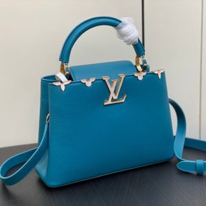 CAPUCINES BB 27 BLUE TAURILLON GOLD  HARDWARE