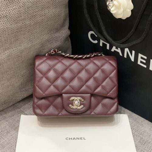 MINI SQUARE FLAP BAG 17CM CHOCOLATE CAVIAR SILVER HARDWARE