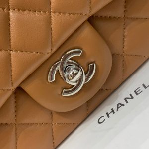 MINI SQUARE FLAP BAG 17CM BROWN LAMBSKIN SILVER HARDWARE