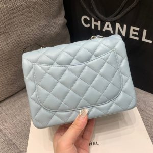 MINI SQUARE FLAP BAG 17CM CLOUD BLUE LAMBSKIN SILVER HARDWARE