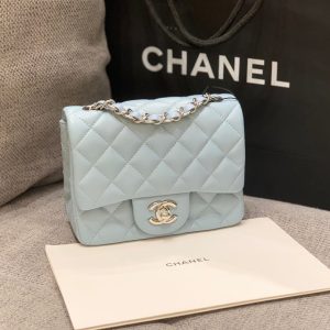 MINI SQUARE FLAP BAG 17CM CLOUD BLUE LAMBSKIN SILVER HARDWARE