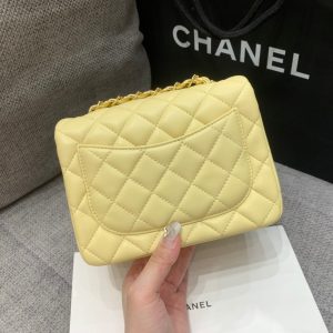 MINI SQUARE FLAP BAG 17CM YELLOW LAMBSKIN GOLD HARDWARE