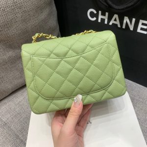 MINI SQUARE FLAP BAG 17CM GREEN CAVIAR GOLD HARDWARE