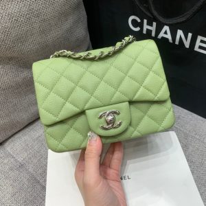 MINI SQUARE FLAP BAG 17CM GREEN CAVIAR SILVER HARDWARE