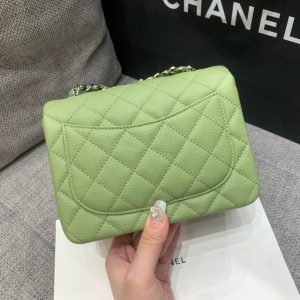 MINI SQUARE FLAP BAG 17CM GREEN CAVIAR SILVER HARDWARE