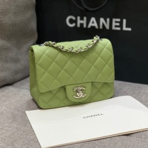 MINI SQUARE FLAP BAG 17CM GREEN CAVIAR SILVER HARDWARE