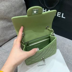 MINI SQUARE FLAP BAG 17CM GREEN CAVIAR SILVER HARDWARE