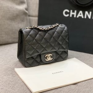 MINI SQUARE FLAP BAG 17CM BLACK CAVIAR SILVER HARDWARE