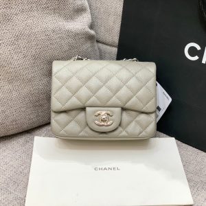 MINI SQUARE FLAP BAG 17CM GREY CAVIAR SILVER HARDWARE