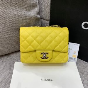 MINI SQUARE FLAP BAG 17CM YELLOW CAVIAR SILVER HARDWARE