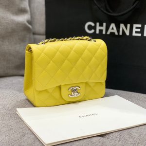 MINI SQUARE FLAP BAG 17CM YELLOW CAVIAR SILVER HARDWARE