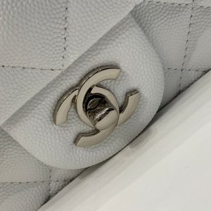 MINI SQUARE FLAP BAG 17CM WHITE CAVIAR SILVER HARDWARE