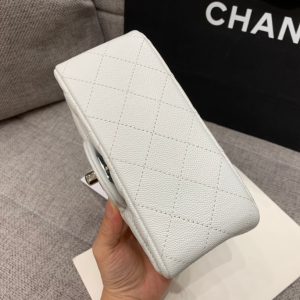 MINI SQUARE FLAP BAG 17CM WHITE CAVIAR SILVER HARDWARE