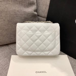 MINI SQUARE FLAP BAG 17CM WHITE CAVIAR SILVER HARDWARE