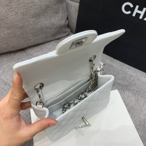 MINI SQUARE FLAP BAG 17CM WHITE CAVIAR SILVER HARDWARE