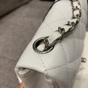 MINI SQUARE FLAP BAG 17CM WHITE CAVIAR SILVER HARDWARE