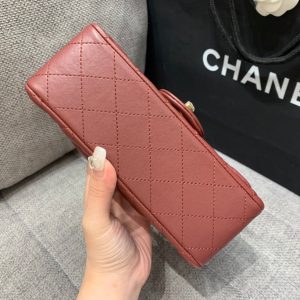 MINI RECTANGLE FLAP BAG 20CM BURGUNDY LAMBSKIN GOLD HARDWARE