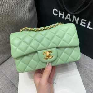 MINI RECTANGLE FLAP BAG 20CM LIME LAMBSKIN GOLD HARDWARE
