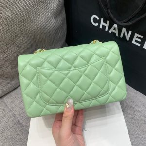 MINI RECTANGLE FLAP BAG 20CM LIME LAMBSKIN GOLD HARDWARE