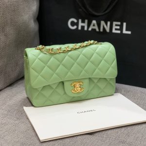 MINI RECTANGLE FLAP BAG 20CM LIME LAMBSKIN GOLD HARDWARE