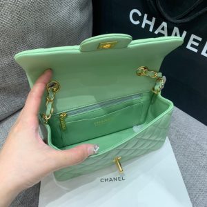 MINI RECTANGLE FLAP BAG 20CM LIME LAMBSKIN GOLD HARDWARE