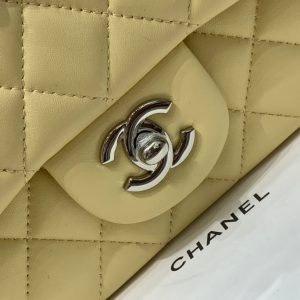 MINI RECTANGLE FLAP BAG 20CM YELLOW LAMBSKIN SILVER HARDWARE