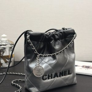 CC HOBO MINI 20CM BLACK GREY LAMBSKIN SILVER HARDWARE
