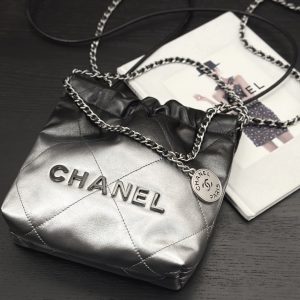 CC HOBO MINI 20CM BLACK GREY LAMBSKIN SILVER HARDWARE