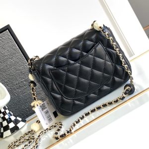 MINI SQUARE FLAP BAG 17CM BLACK LAMBSKIN LIGHT GOLD HARDWARE