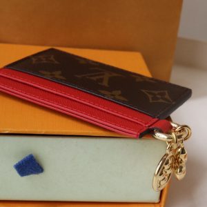 CHARM CARD HOLDER BROWN RED MONOGRAM CANVAS