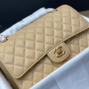FLAP BAG 25CM GOLD HARDWARE BEIGE CAVIAR
