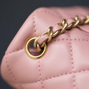 MINI RECTANGLE FLAP BAG 20CM PINK LAMBSKIN GOLD HARDWARE