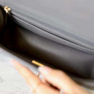 MINI RECTANGLE FLAP BAG TOP HANDLE 20CM GREY LAMBSKIN GOLD HARDWARE