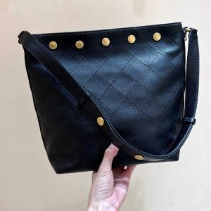 CC 25P Rivet Bucket Bag Gold Hardware in Black Polished Lambskin