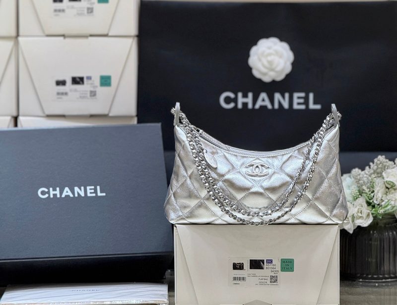 CC 25S Hobo Dumpling Bag 25 in Silver Calskin