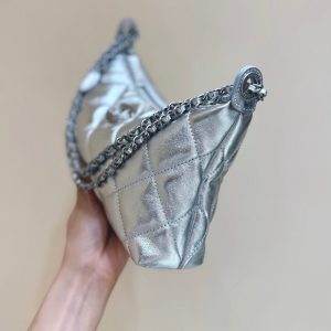 CC 25S Hobo Dumpling Bag 25 in Silver Calskin