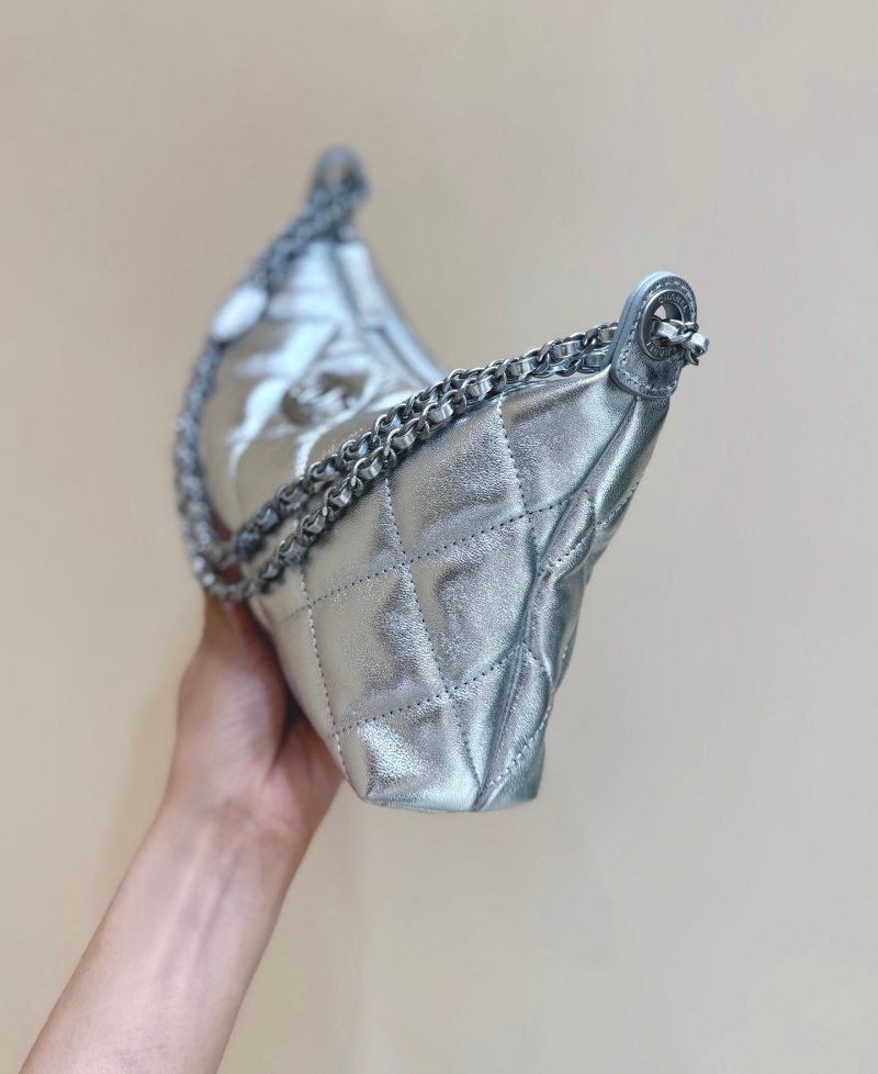 CC 25S Hobo Dumpling Bag 25 in Silver Calskin