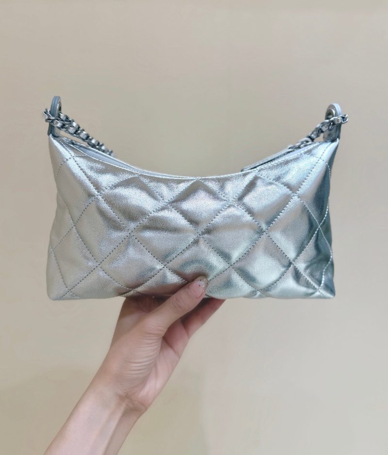 CC 25S Hobo Dumpling Bag 25 in Silver Calskin
