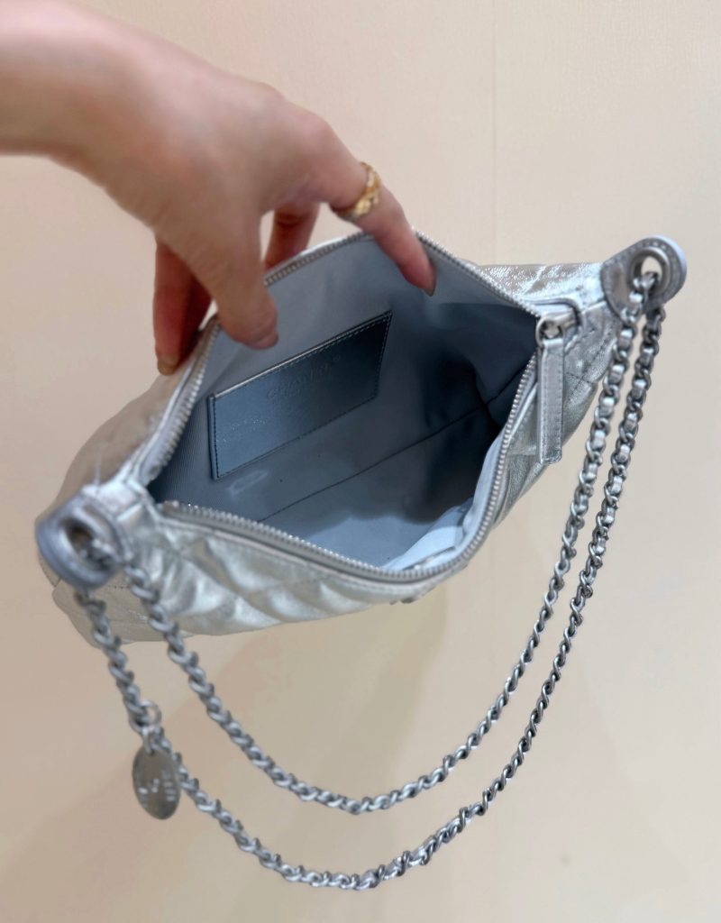 CC 25S Hobo Dumpling Bag 25 in Silver Calskin