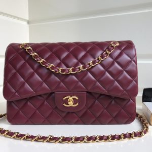 CC Classic Jumbo 30cm Burgundy Lambskin Gold Hardware