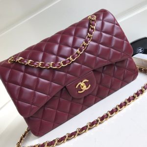 CC Classic Jumbo 30cm Burgundy Lambskin Gold Hardware